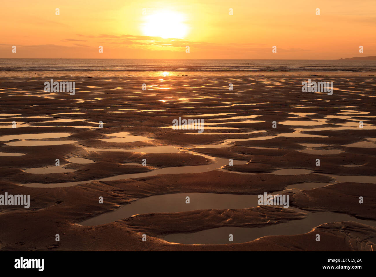 Sunset, Aberavon Beach, Port Talbot, South Wales, UK Stock Photo