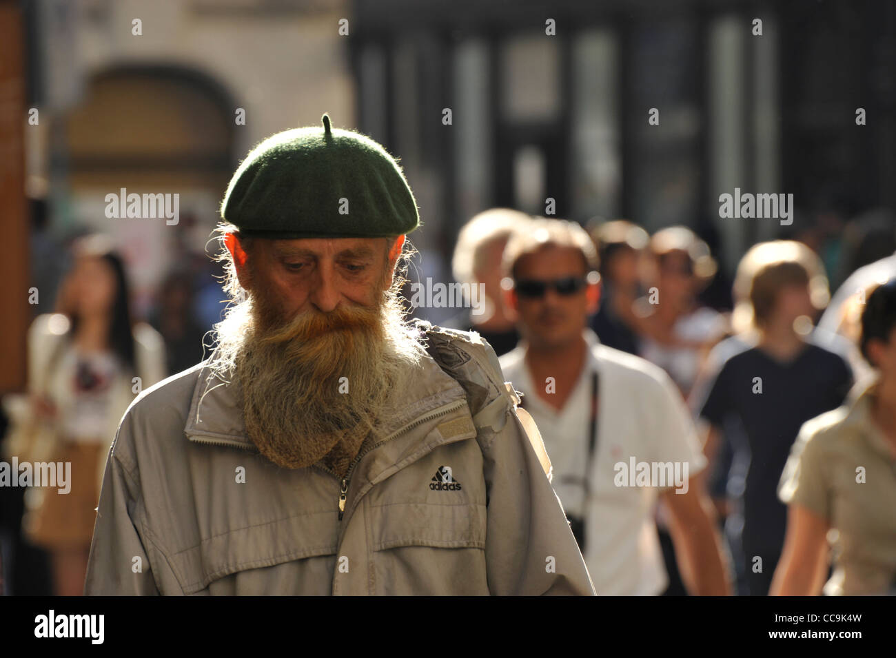 Old bearded man wearing a beret on the streets of Prague Czech Stock