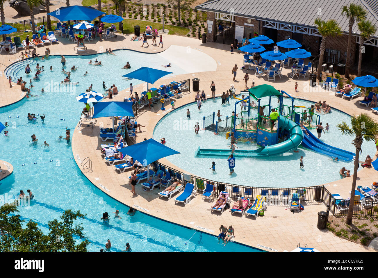 Aerial view of municipal swimming pools at Neptune Park in St. Simons Island, Georgia Stock Photo