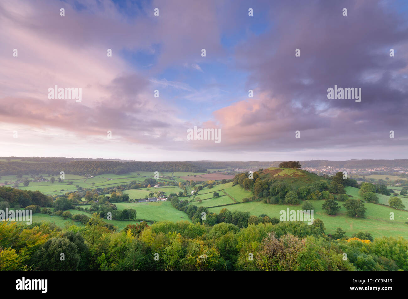 Downham Hill seen from Uley Bury in Uley, Gloucestershire, Cotswolds, UK Stock Photo