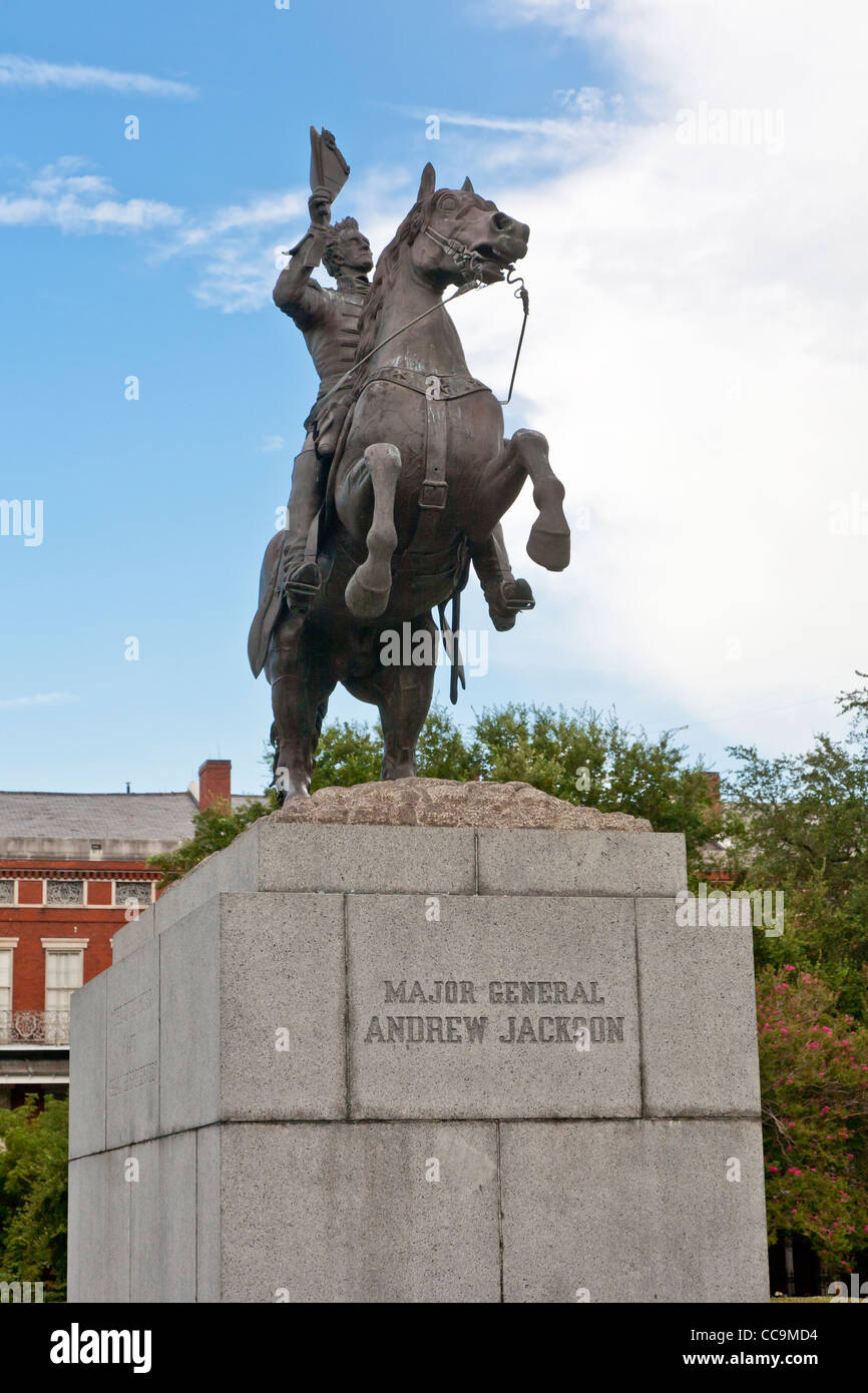 Statue of Major General Andrew Jackson on his horse in Jackson Square ...