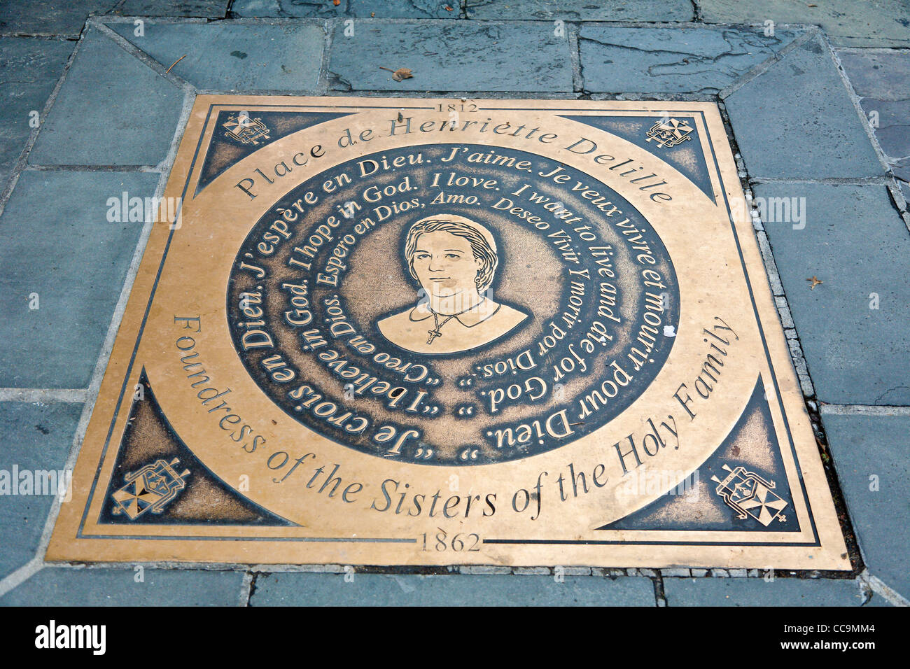 Plaque honors Henriette DeLille, a mixed race woman who founded Sisters of the Holy Family in New Orleans, LA Stock Photo