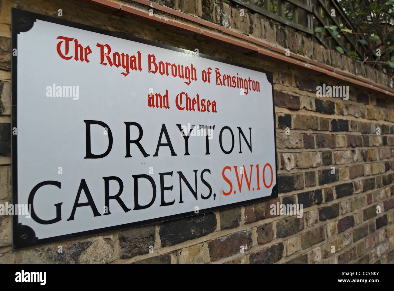 street name sign for drayton gardens, in the royal borough of
