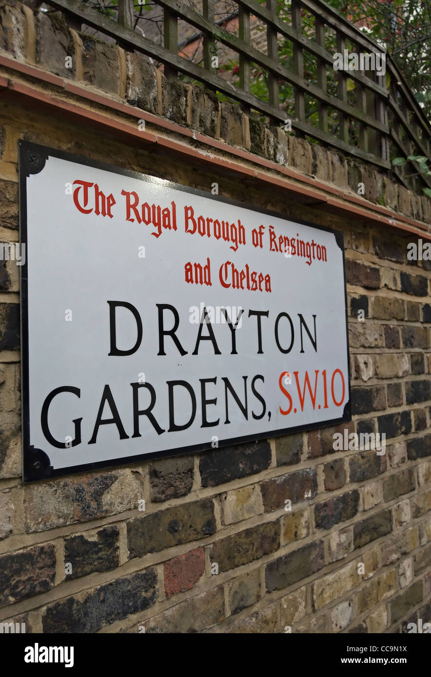 street name sign for drayton gardens, in the royal borough of
