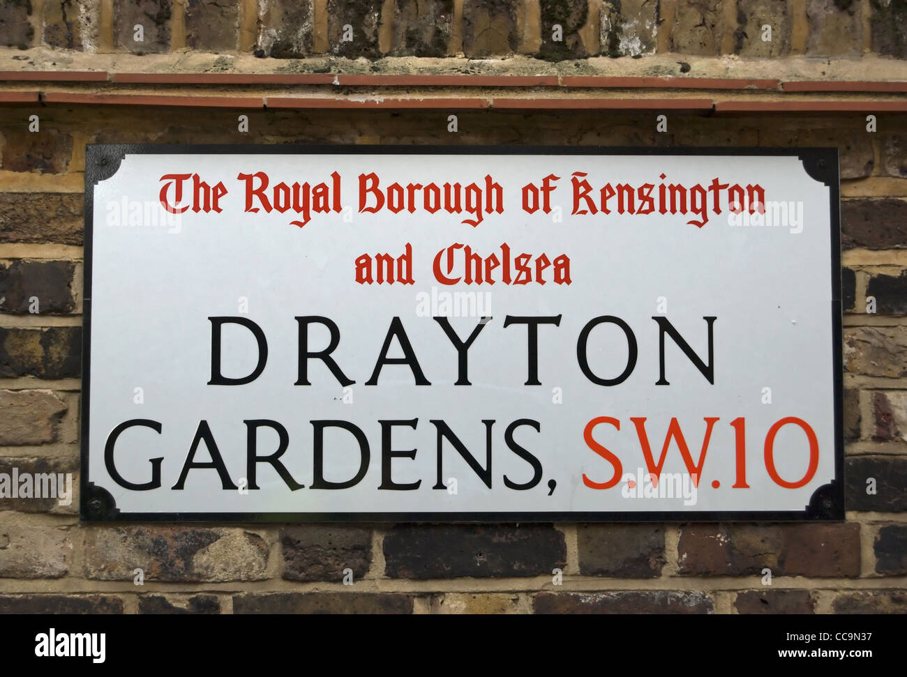 street name sign for drayton gardens, in the royal borough of