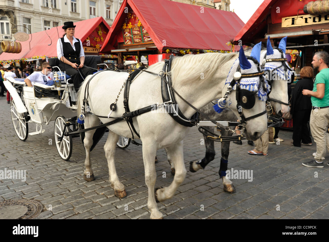 Tourist horse and cart in the Czech Republic capital , Prague Stock Photo