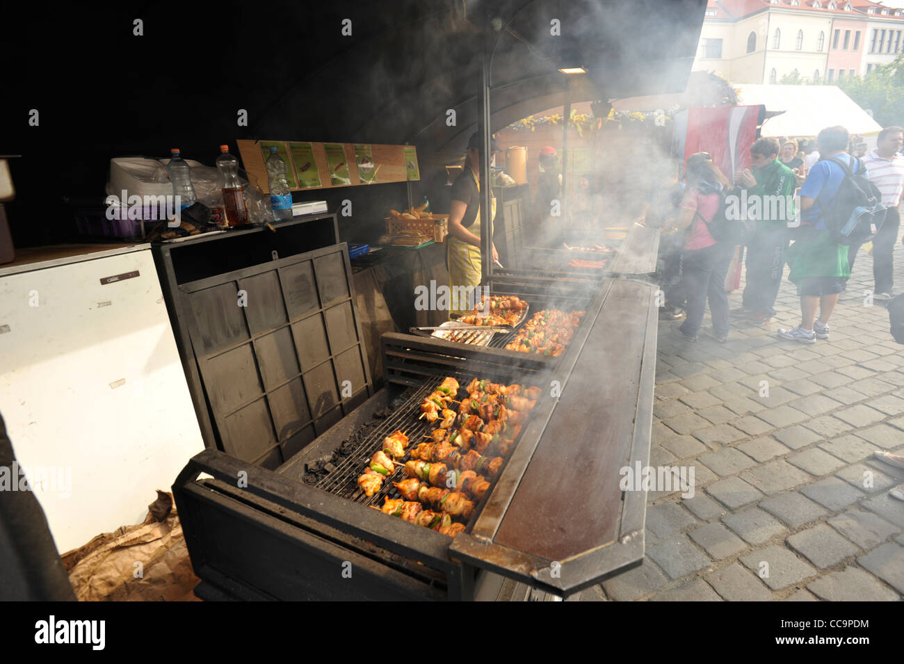 Continental food markets, Wenceslas Square, Prague Stock Photo