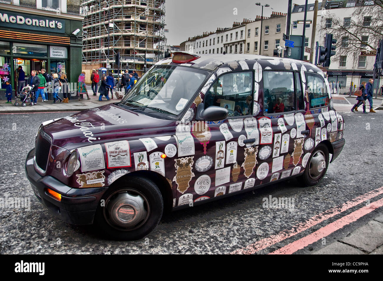 Scented Penhaligon's cab in front of Queensway tube station - London (UK) Stock Photo