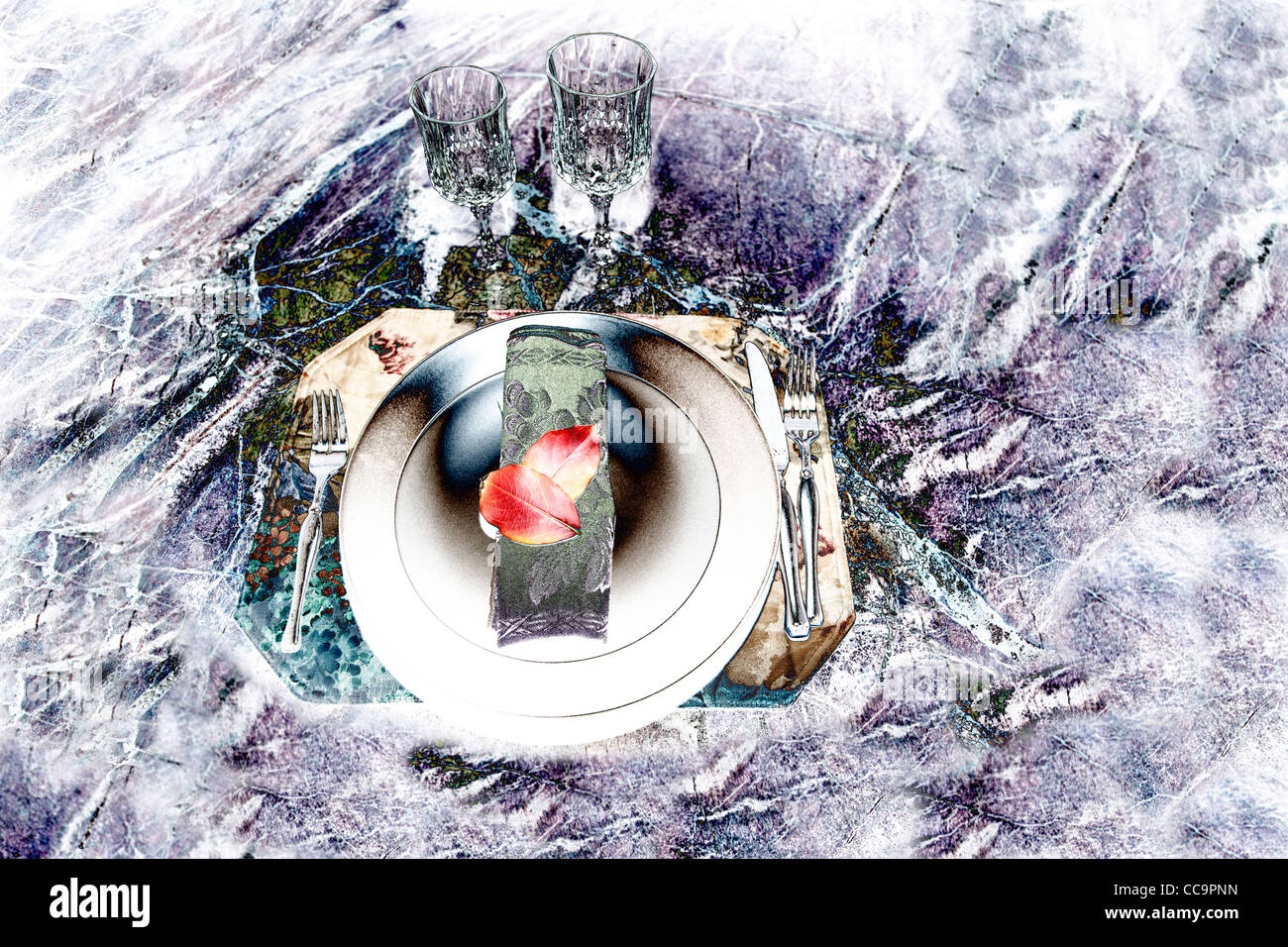 Place setting on dinning table Stock Photo