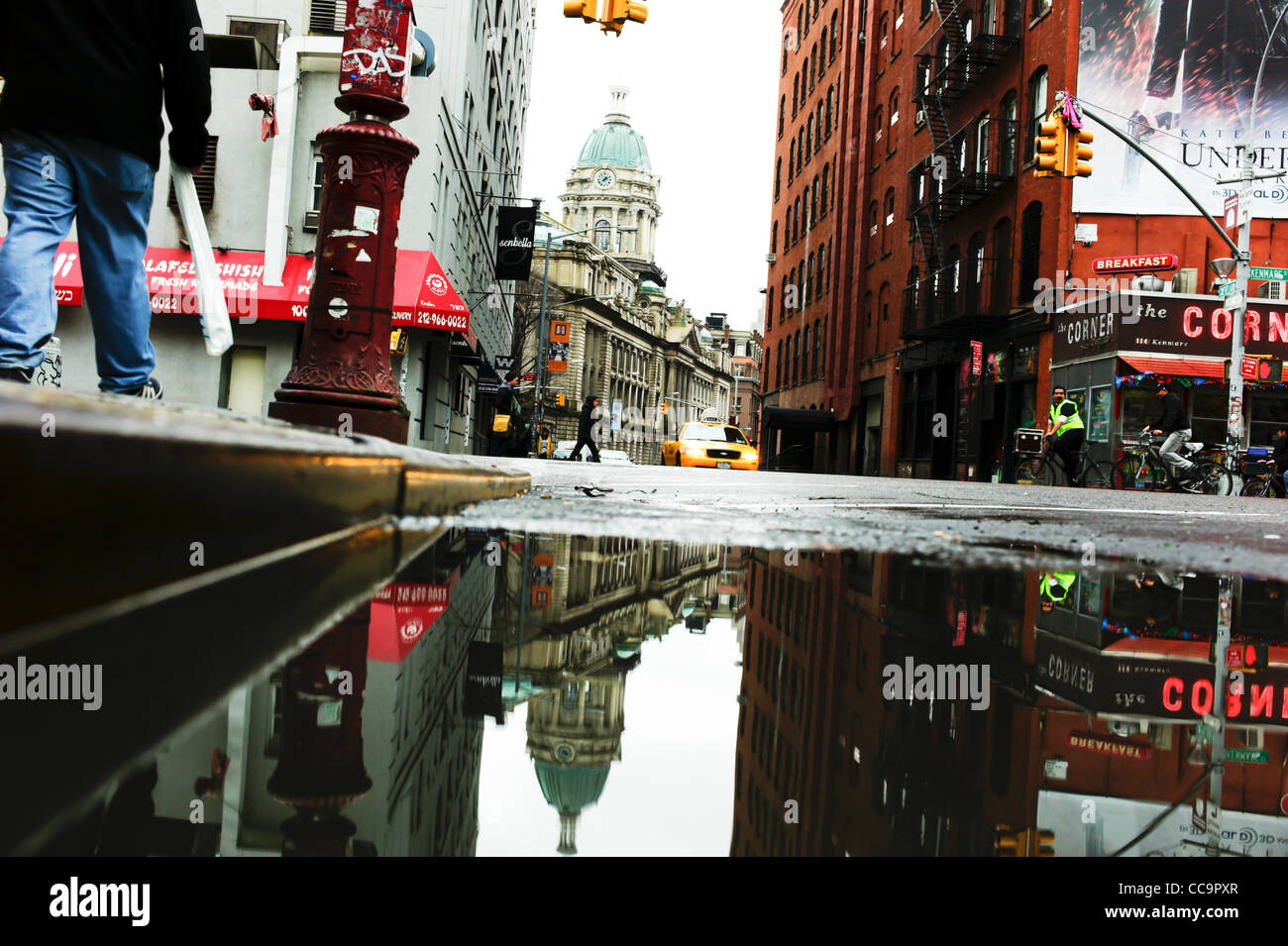 Soho buildings reflecting in the water in New York City Stock Photo
