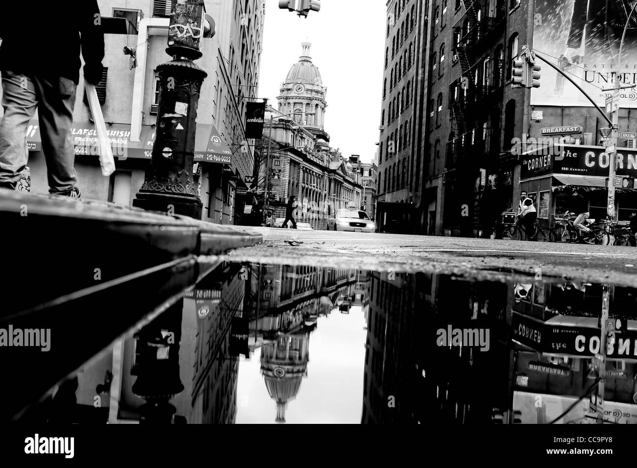 Soho buildings reflecting in the water in New York City Stock Photo