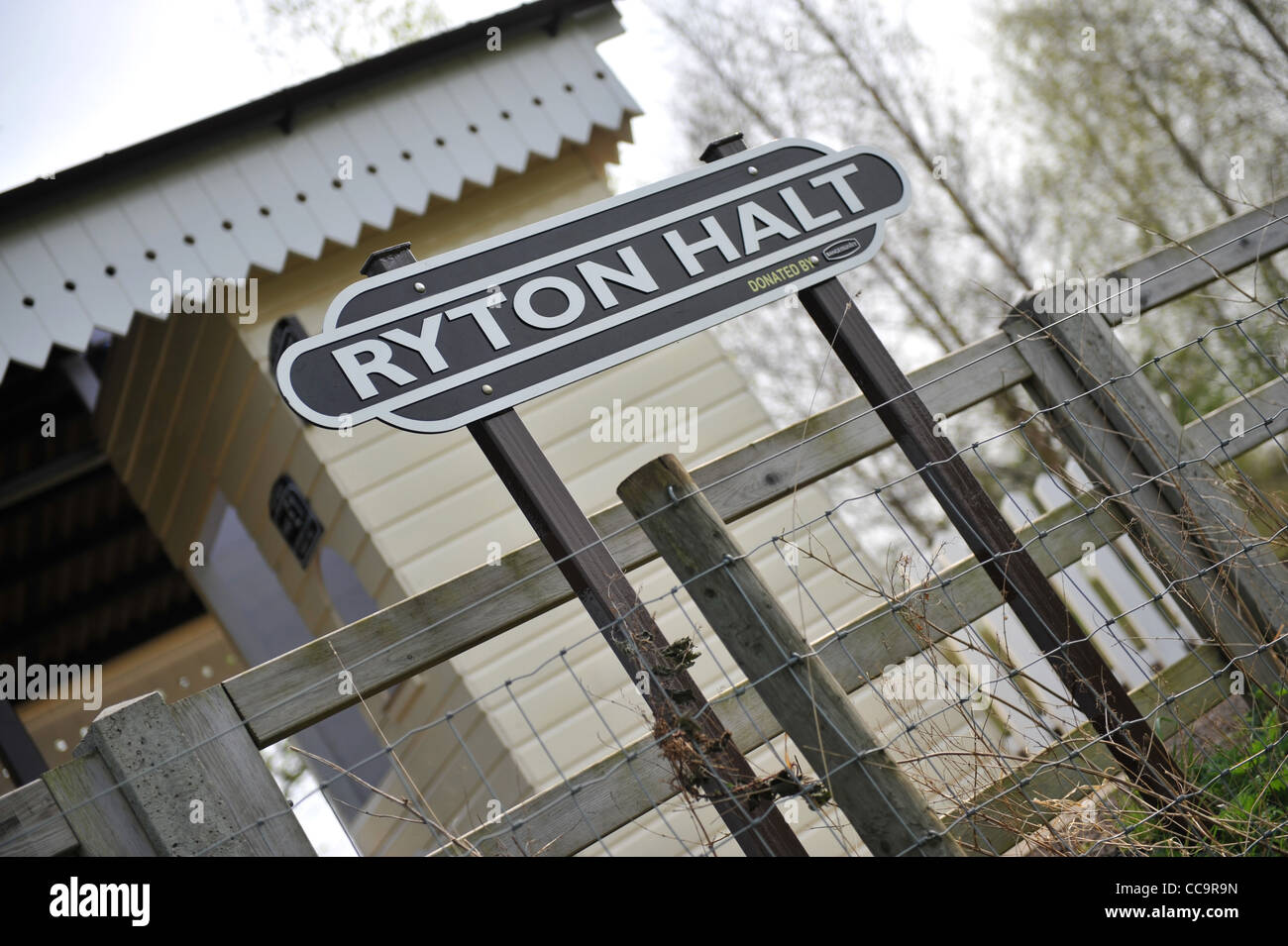 Ryton Halt miniature railway sign Stock Photo - Alamy