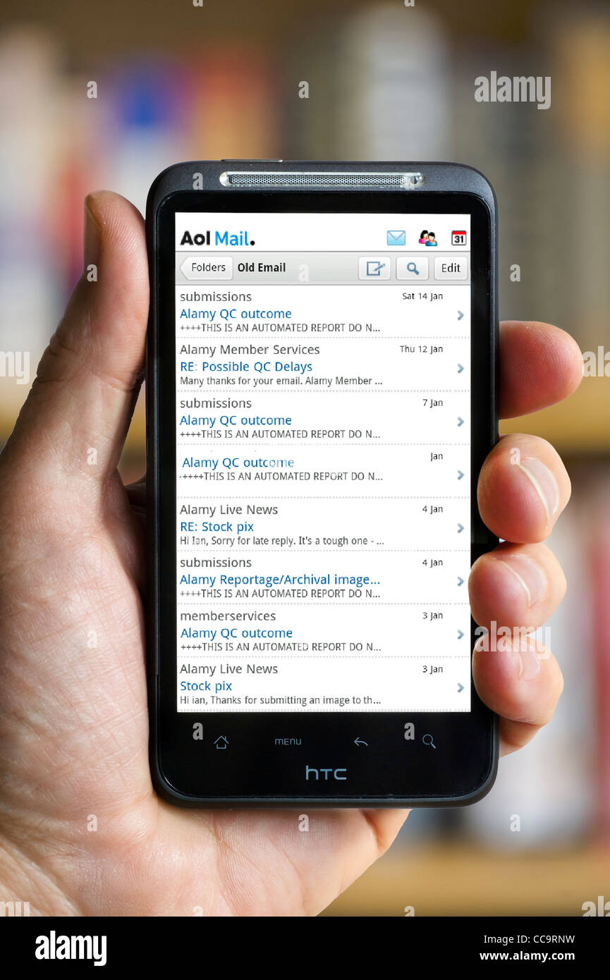 AOL Mail inbox on an HTC smartphone Stock Photo