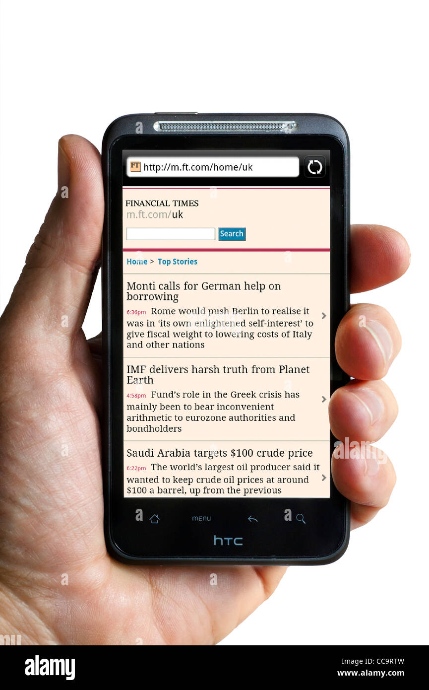 The Financial Times online edition viewed on an HTC smartphone Stock Photo