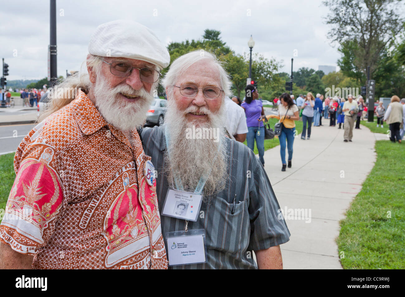 Elderly brothers at World Peace rally Stock Photo