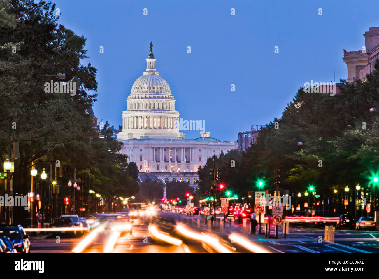 US Capitol building in early evening from street level - Washington, DC USA Stock Photo