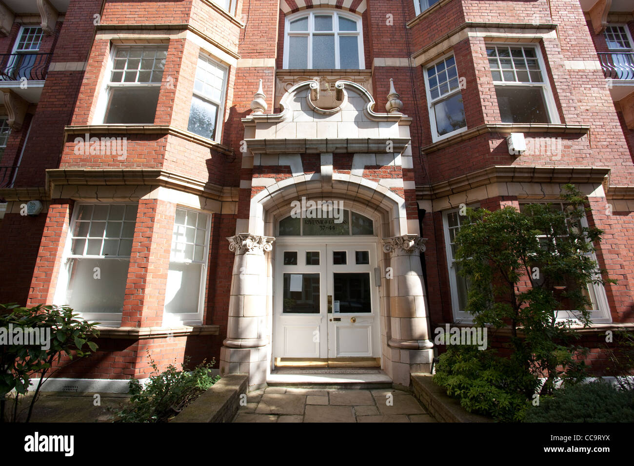 Edwardian mansion blocks converted into flats and maisonettes on Riverview Gardens, Hammersmith, London. Stock Photo