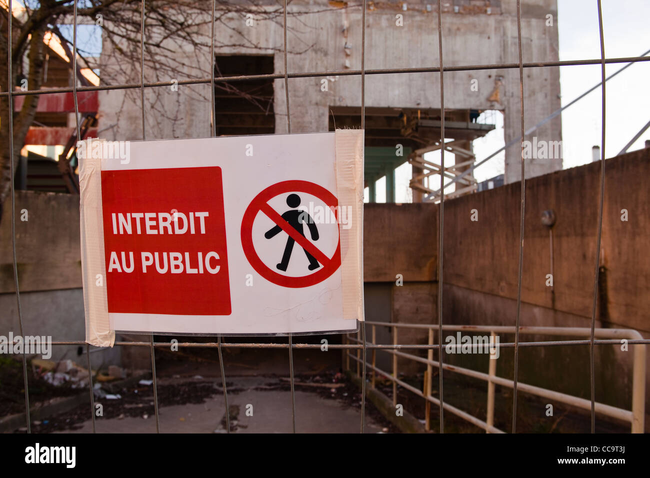 A forbidden to the public or interdit au public sign in front of a ...