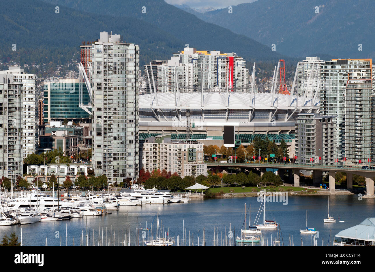False Creek with new buildings and BC Place Stadium Stock Photo