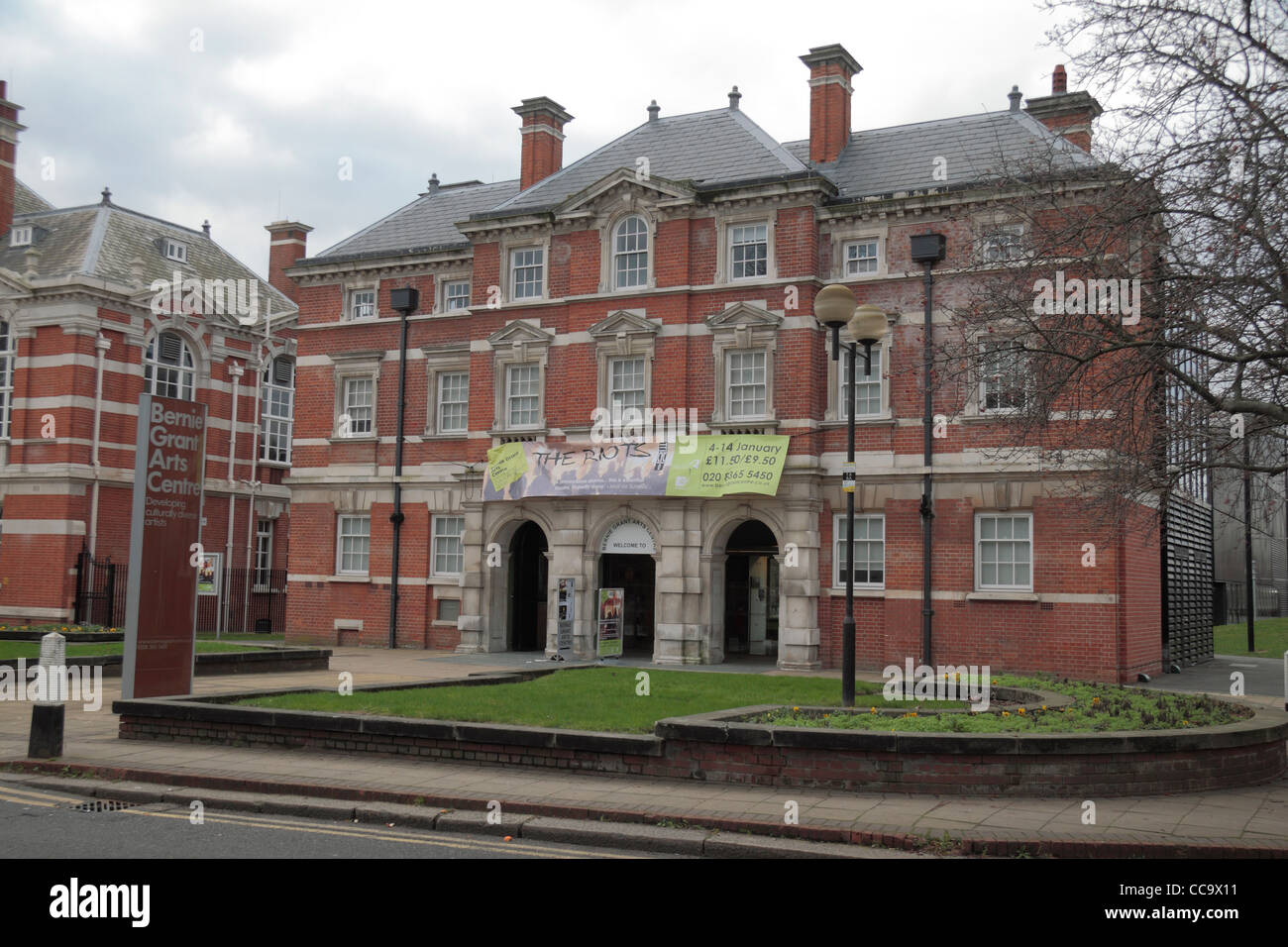 The front entrance building (called The Hub') of the Bernie Grant Arts Centre, Tottenham, North London, United Kingdom, Stock Photo