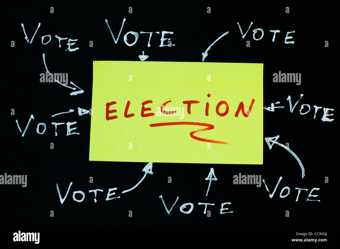 Elections text conception over black. Vote and election text Stock Photo