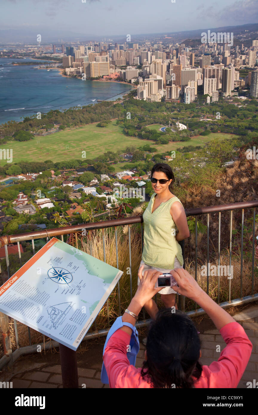 View from Diamond Head Crater, Waikiki, Honolulu, Hawaii Stock Photo