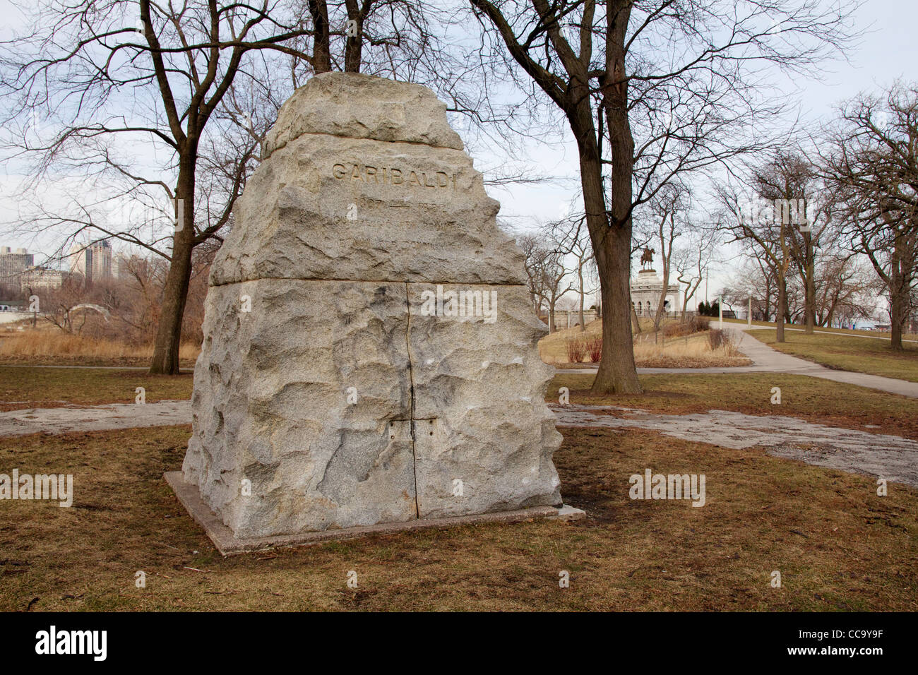 Empty pedestal where statue of Giuseppe Garibaldi once stood in Lincoln Park, Chicago, Illinois. Stock Photo