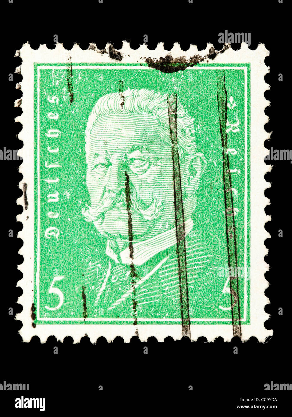 Postage stamp: German Reich, Paul von Hindenburg, 1928, 5 Pfennig, stamped  Stock Photo - Alamy