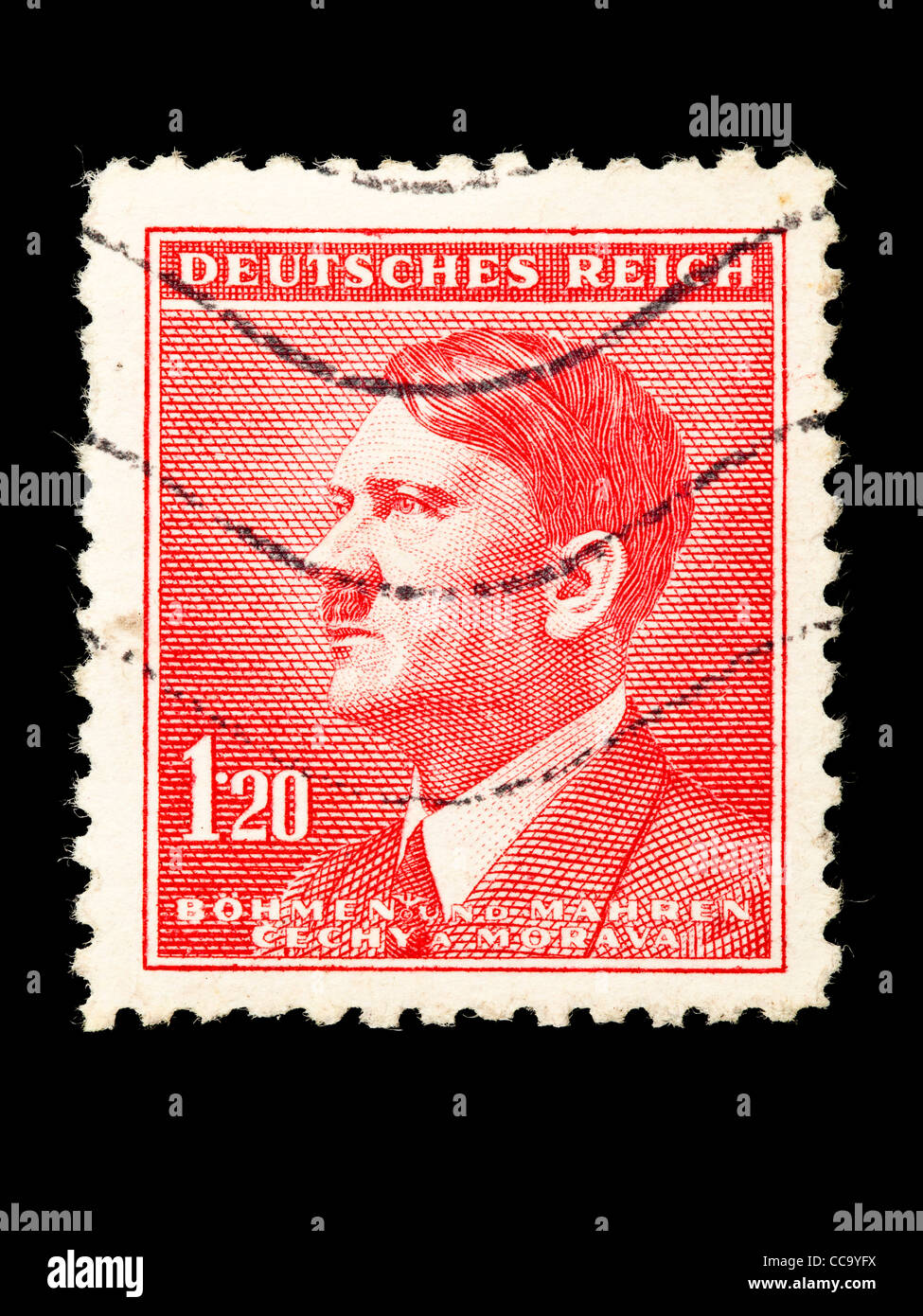 Postage stamp: German Reich, Böhmen and Mähren, Adolf Hitler, 1942, stamped Stock Photo