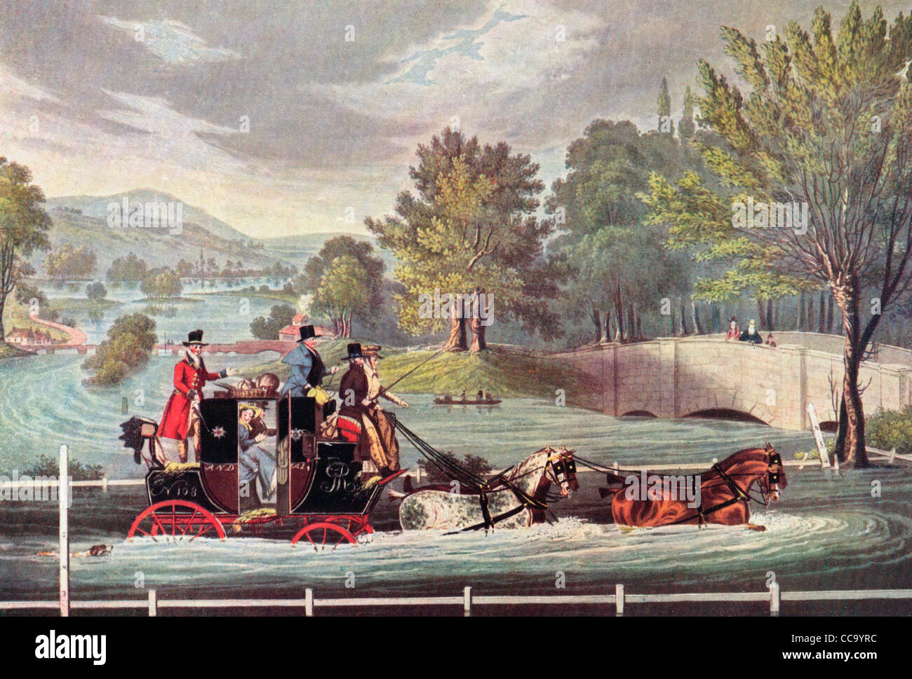 Mail Coach in a flood, England, 1800s Stock Photo