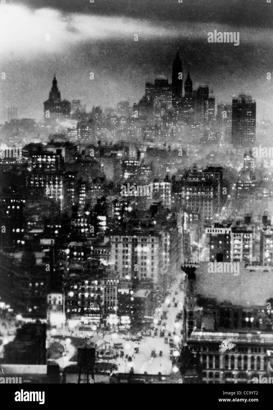 Night view of lower New York City from the Metropolitan Tower, circa 1920 Stock Photo