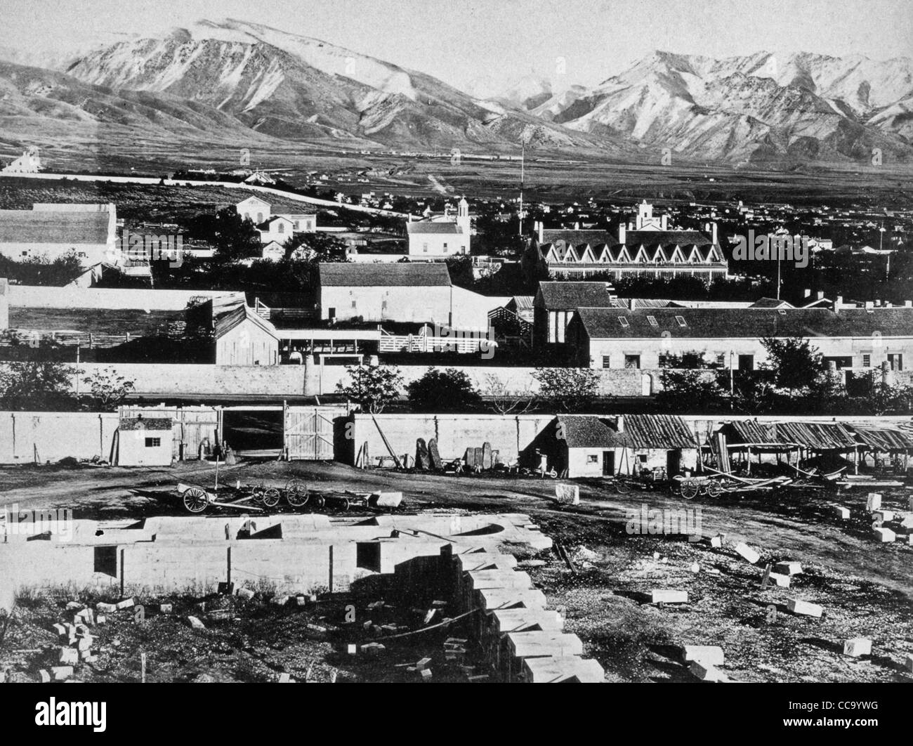 Salt Lake City - Camp Douglas and Wasatch Mountains in the background, circa1868 Stock Photo