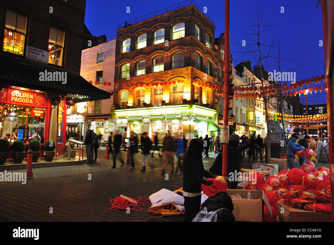 Chinese New Year lanterns in Gerrard Street, Chinatown, West End, City of Westminster, London, England, United Kingdom Stock Photo