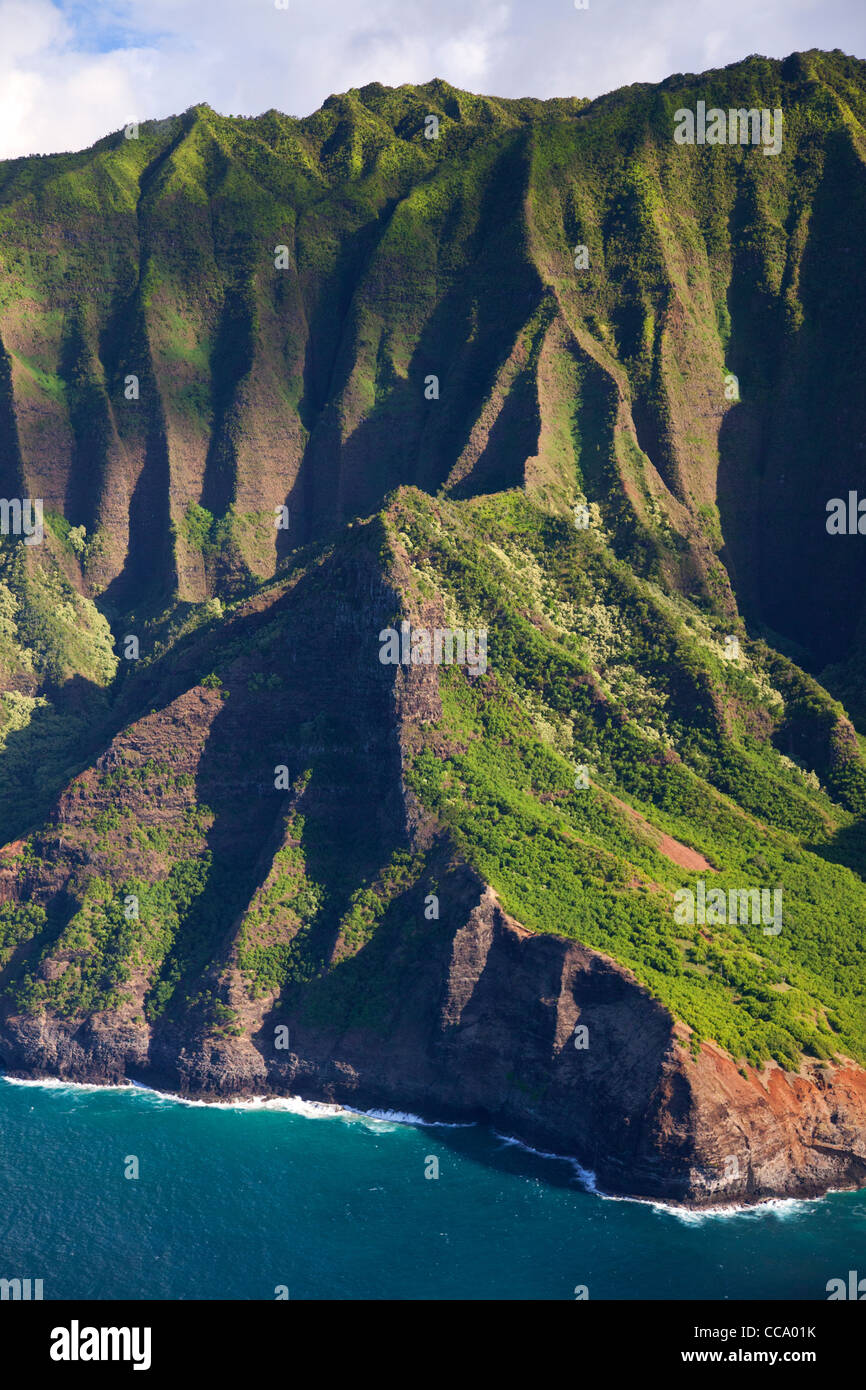 Aerial of Na Pali Coast, Kauai, Hawaii. Stock Photo