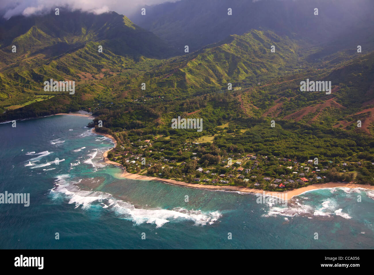 Aerial of Wainiha Beach Park, Kepuhi Beach and Tunnels Beach, Kauai, Hawaii Stock Photo Alamy