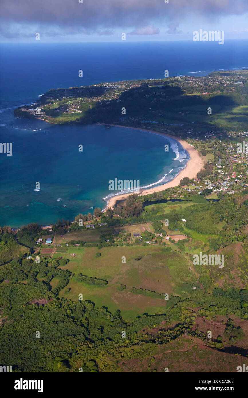 Aerial Hanalei Bay and the Princeville area, Hanalei, Kauai, Hawaii