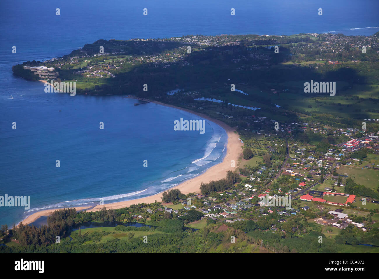 Aerial Hanalei Bay and the Princeville area, Hanalei, Kauai, Hawaii
