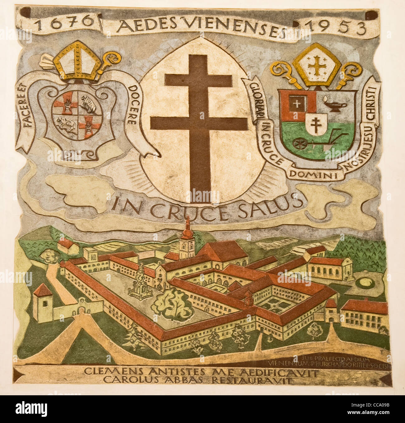 graphics on the wall, 1670 AEDES VIENENSES IN CRUCE SALUS Stock Photo