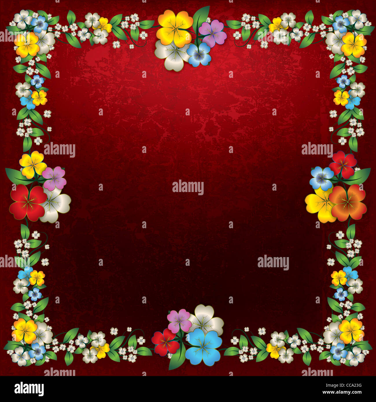abstract grunge red background with color spring flowers Stock Photo ...
