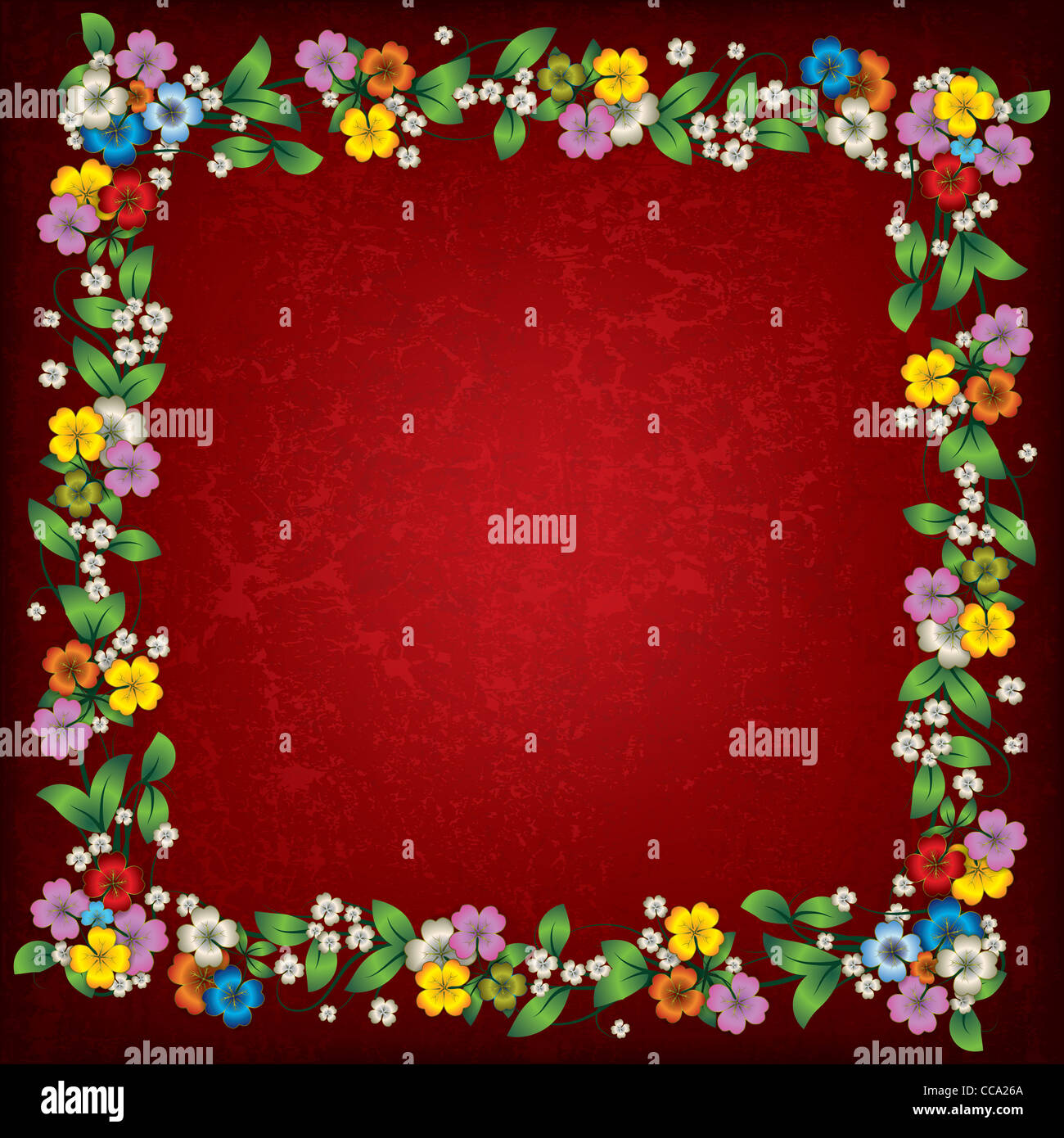 abstract red grunge background with spring flowers Stock Photo - Alamy