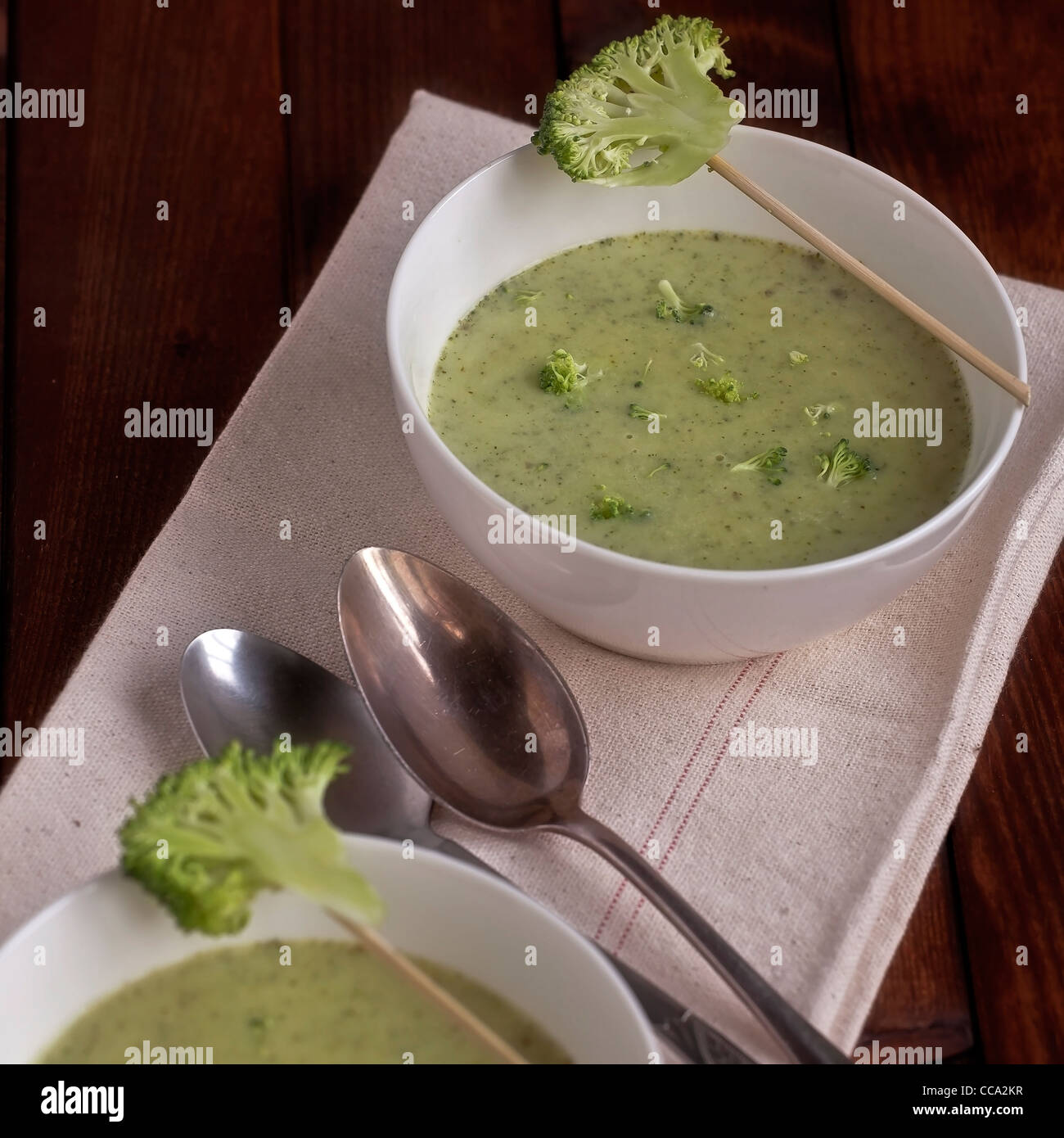 Broccoli Soup with Creme Fraiche Stock Photo