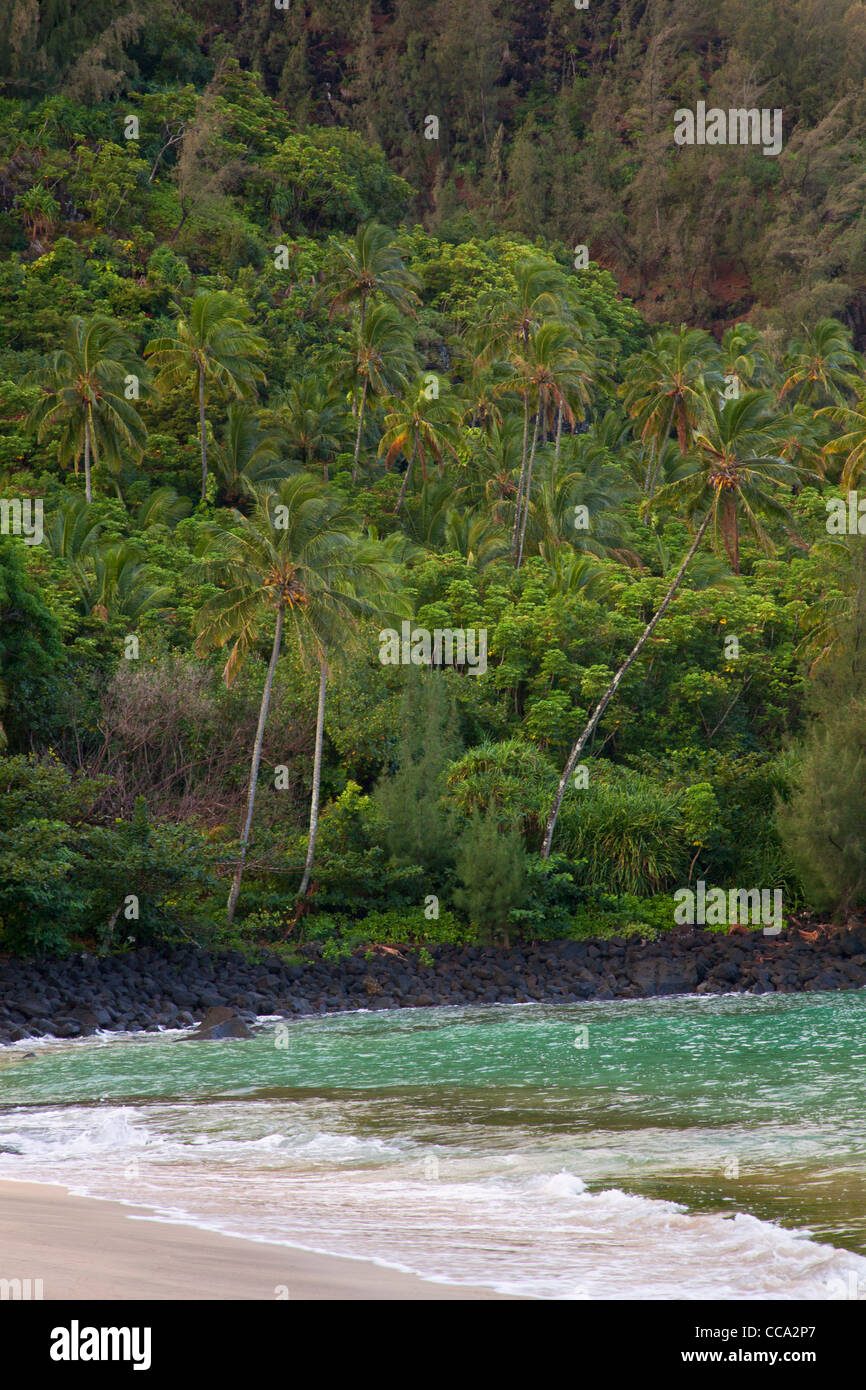 Ke'e Beach at the beginning of the Na Pali Coast, Kauai, Hawaii. Stock Photo