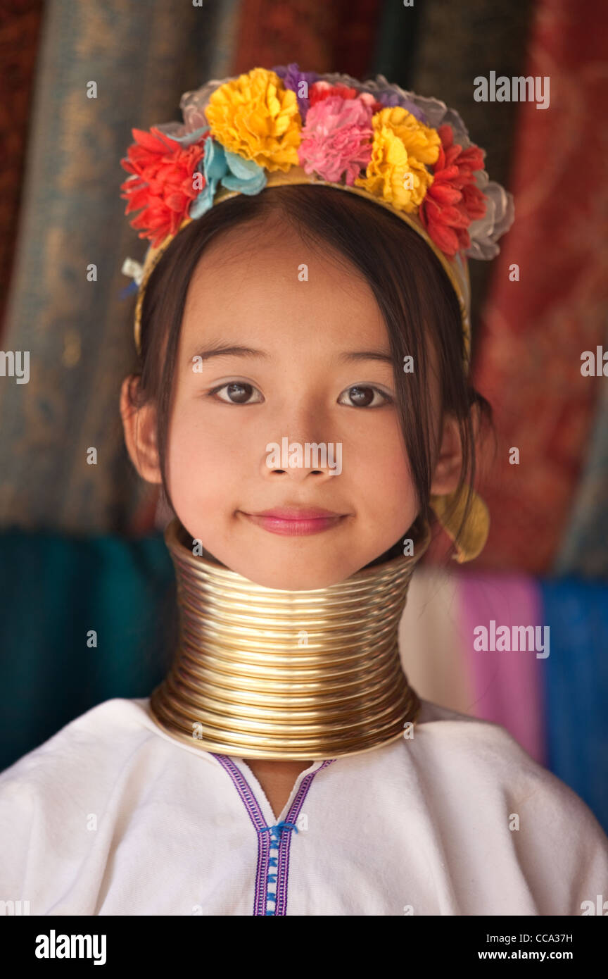young child of the Long-neck women Padaung Tribe Stock Photo
