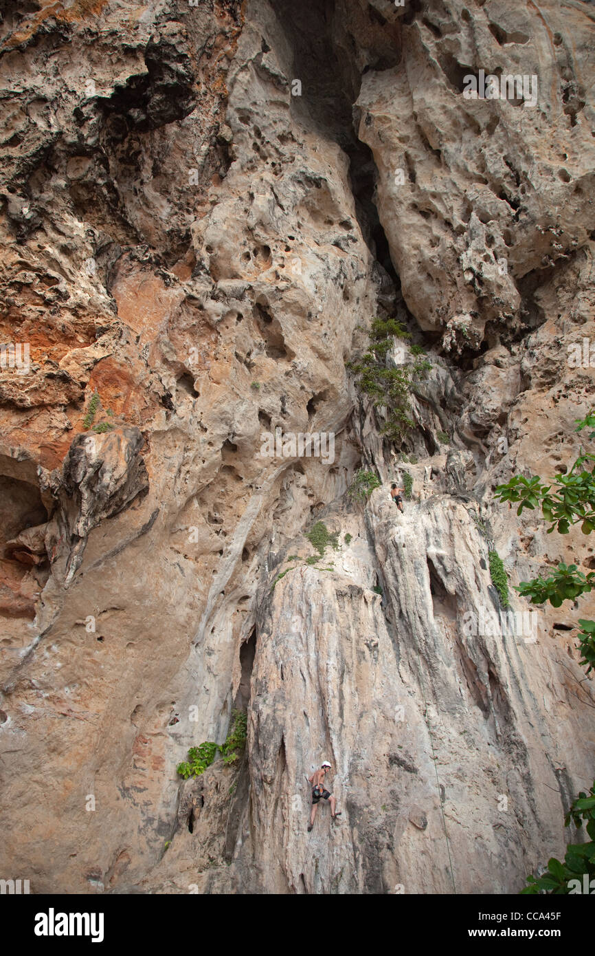 Rocky limestone outcrops at Railay Ao Phranang Thailand Stock Photo