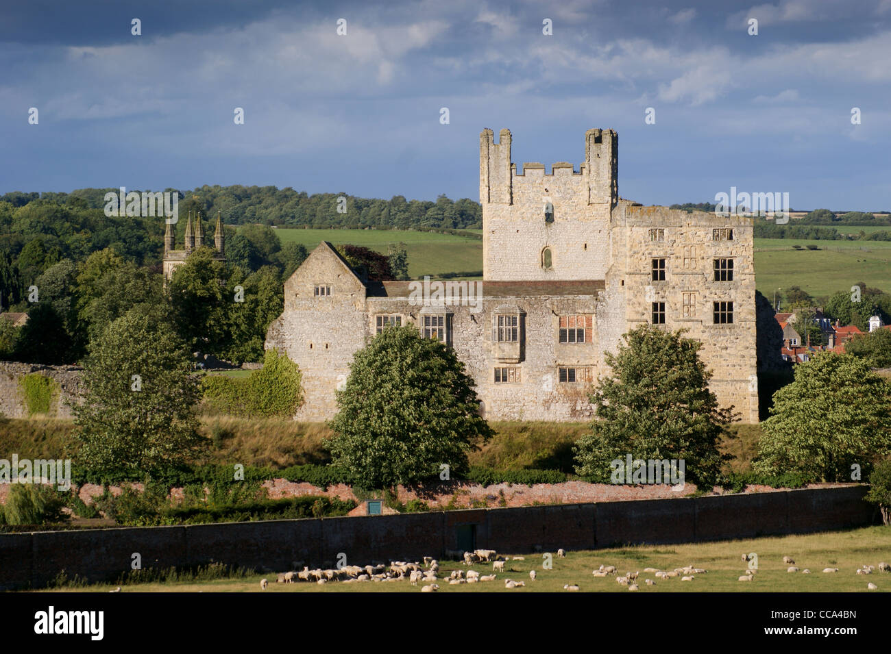 Ruins of Helmsley Castle seen from Duncombe Park Helmsley, North Riding, Yorkshire, England Stock Photo