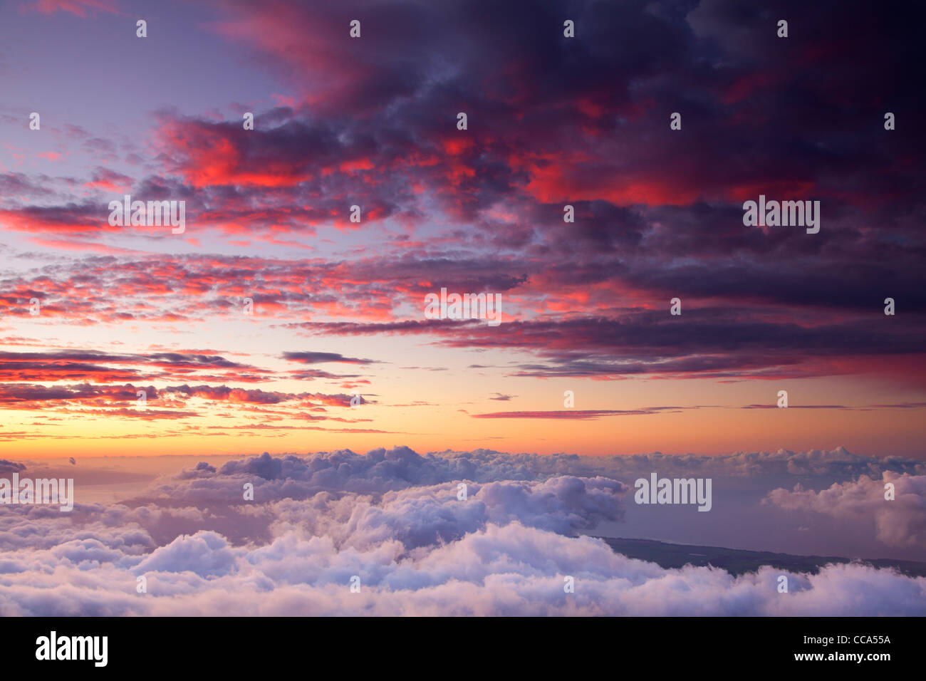 Sunset from near the top of Haleakala, Haleakala National Park, Maui, Hawaii. Stock Photo