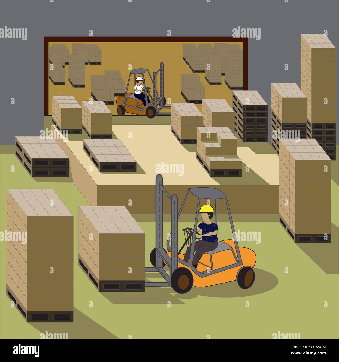 forklift operator digital, graphic drawing working in a warehouse Stock Photo