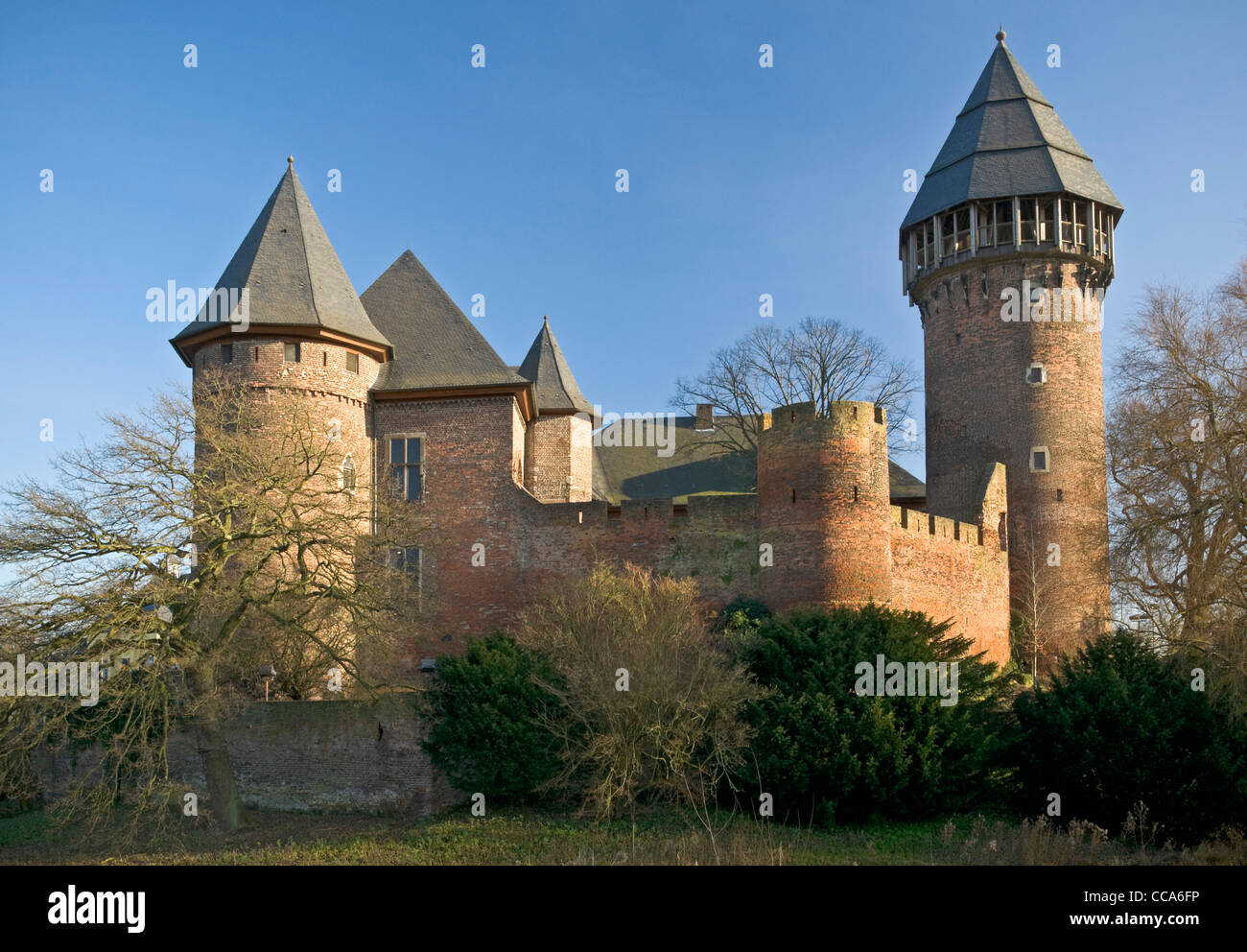 Burg Linn (Linn Castle) partially restored castle in Krefeld, North Rhine-Westphalia, Germany, Europe. Stock Photo