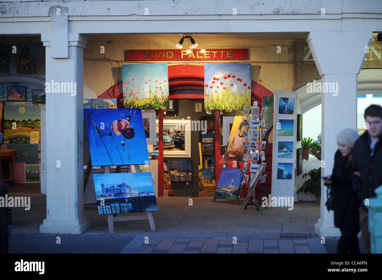 Vivid Palette art gallery and shop underneath artist arches Brighton seafront Sussex UK Stock
