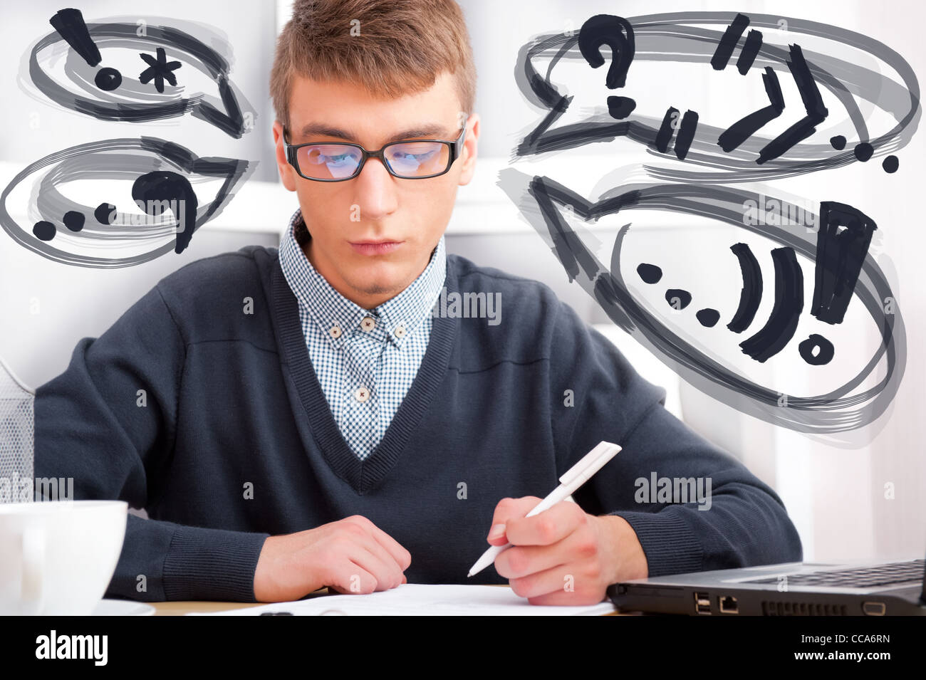 High school Young male student write notes in classroom. Design